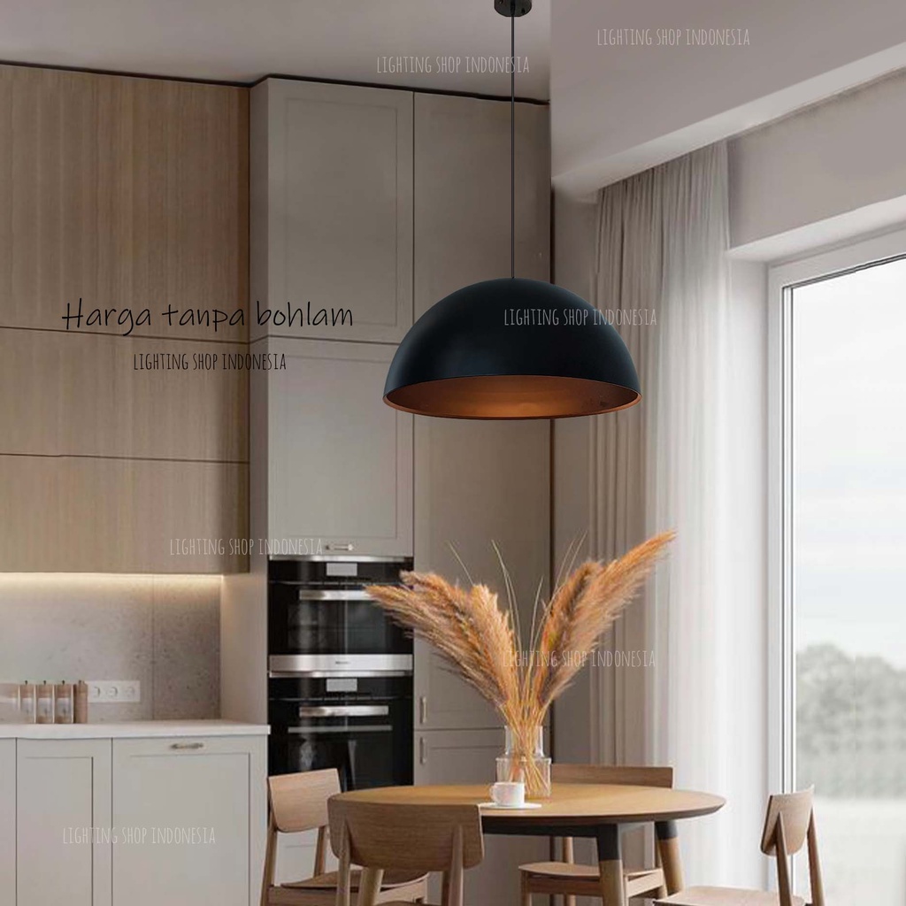Lampu gantung kap besar diameter 50cm hitam hias industrial cafe resto