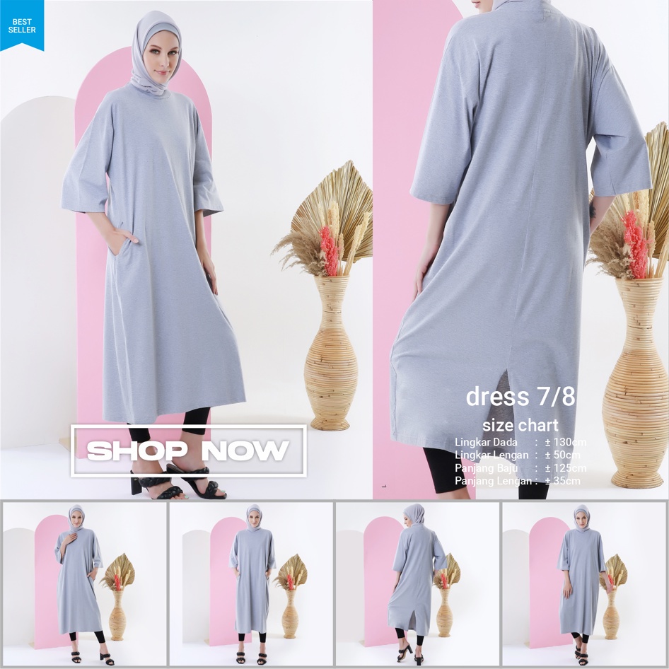 Baju Dress Oversize Wanita Muslim 7/8 LD130 Kaos super comfy