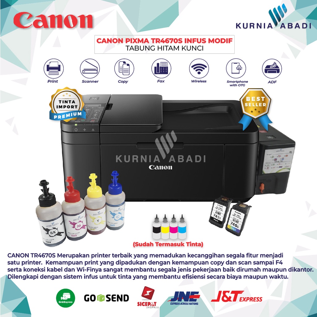 Printer Canon PIXMA TR4670S Infus Tabung Print Scan Copy Wifi Fax Adf