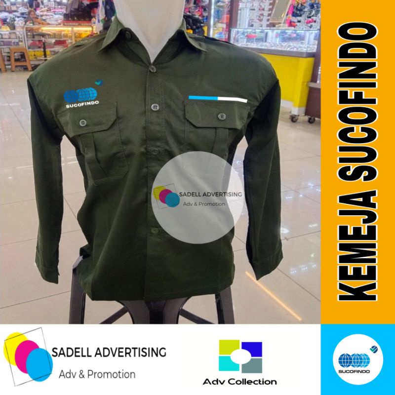 Kemeja PDH Sucofindo Seragam PDH Sucofindo Hijau Army Lengan Panjang Pria Bordir