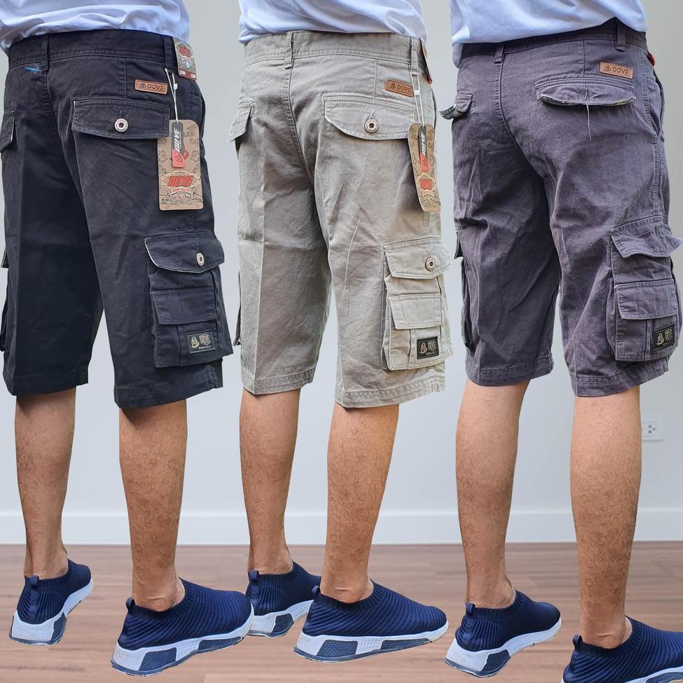 MENARIK Celana Cargo Pendek Pria Kimpul Cowok Dewasa Distro Casual Hitam Abu Mocca Cream Merk Dove C