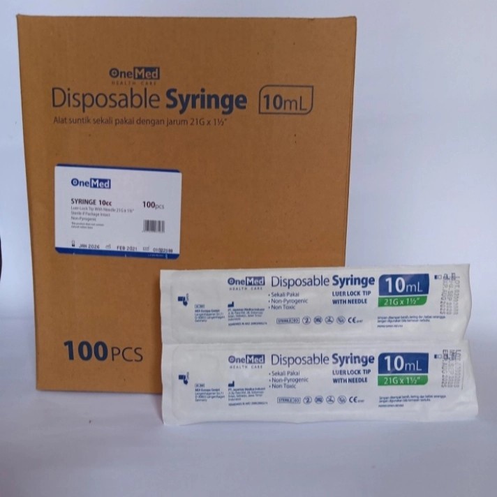 Syringe 10cc OneMed with Needle 21G Box Isi 100