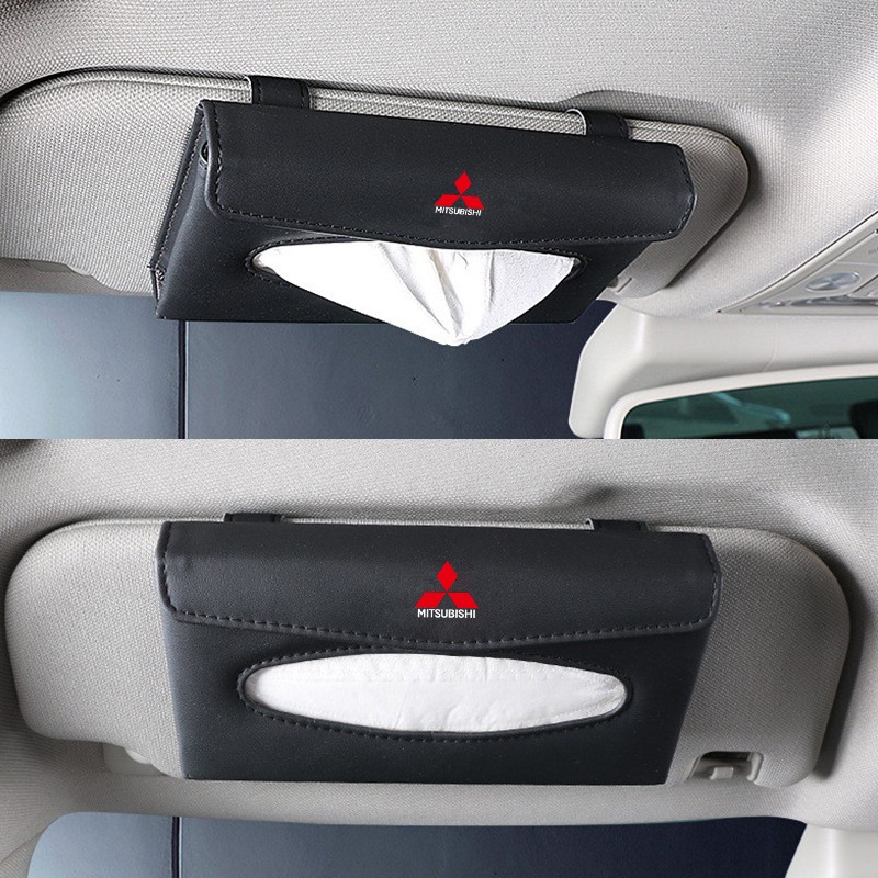 Mitsubishi Car Sun Visor Tissue Tempat Penyimpanan Auto Paper Towel Kulit Tissue Box Untuk Xpander Mirage Kuda Lancer Pajero Outlander Attrage