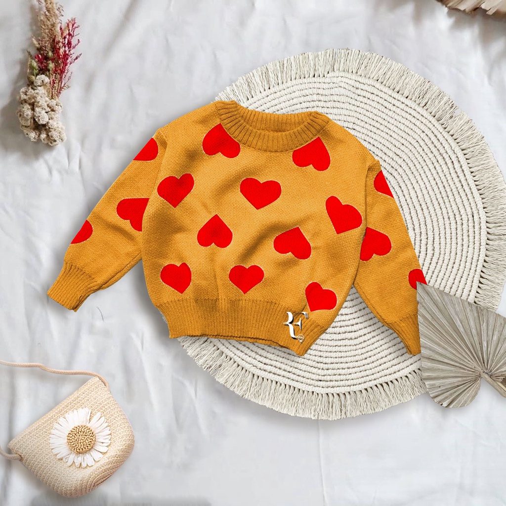 Sweater motif LOVE rajut premium Blouse rajut anak perempuan 1-6th