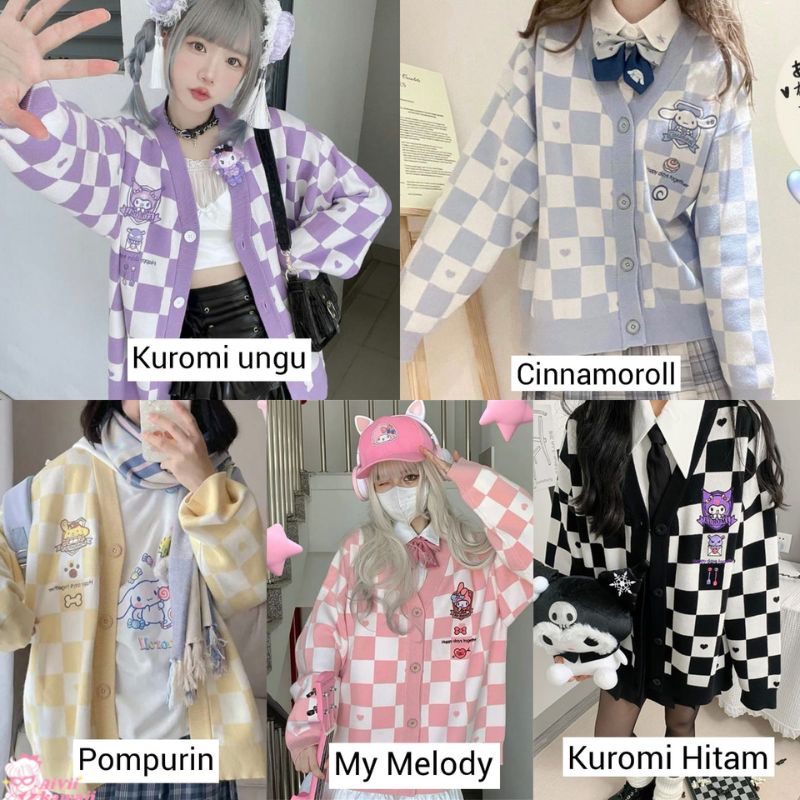 【AiVii】CARDIGAN RAJUT KAWAII IMPORT SANRIO PLAID