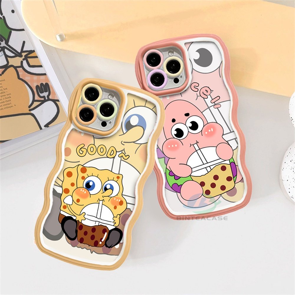 Redmi Note 11S 11 Pro Redmi 10C 10A 9A Note10 5G Note 10S 9C 9T Note9 Note8 Poco X3 Pro NFC M3 Pro Bubble tea SpongeBob Dan Patrick Star Tepi Melengkung TPU Phone Case Binteacase