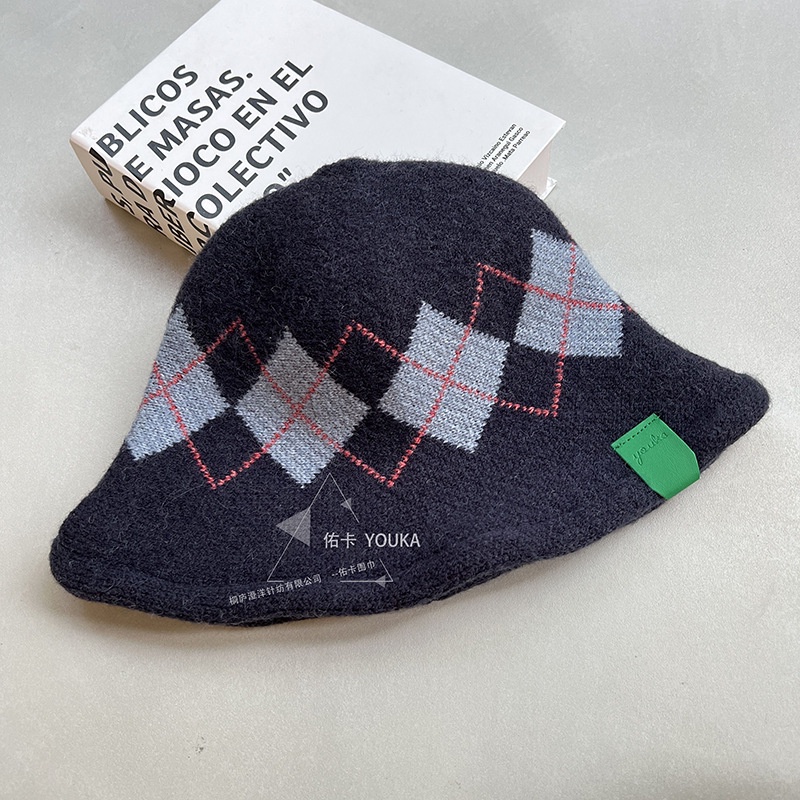Gaya Korea retro fashion Belah Ketupat Rajutan Baskom Topi fisherman Topi