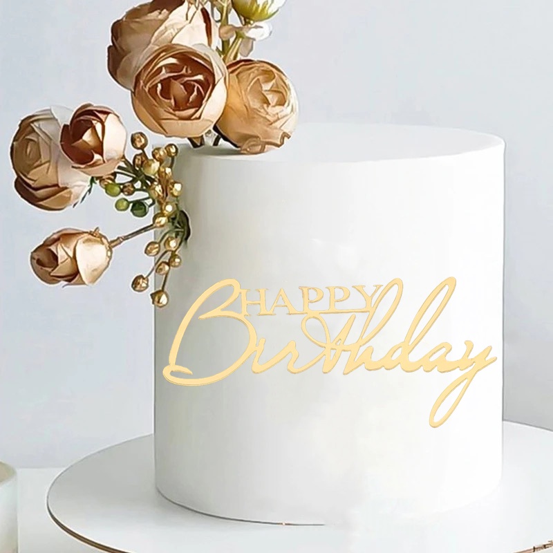 Muffin Ice Cream Pizza Hiasan Huruf Happy Birthday Topper Kue Slice Halus Dessert Decor Aksesoris Golden Akrilik Art Insert Card