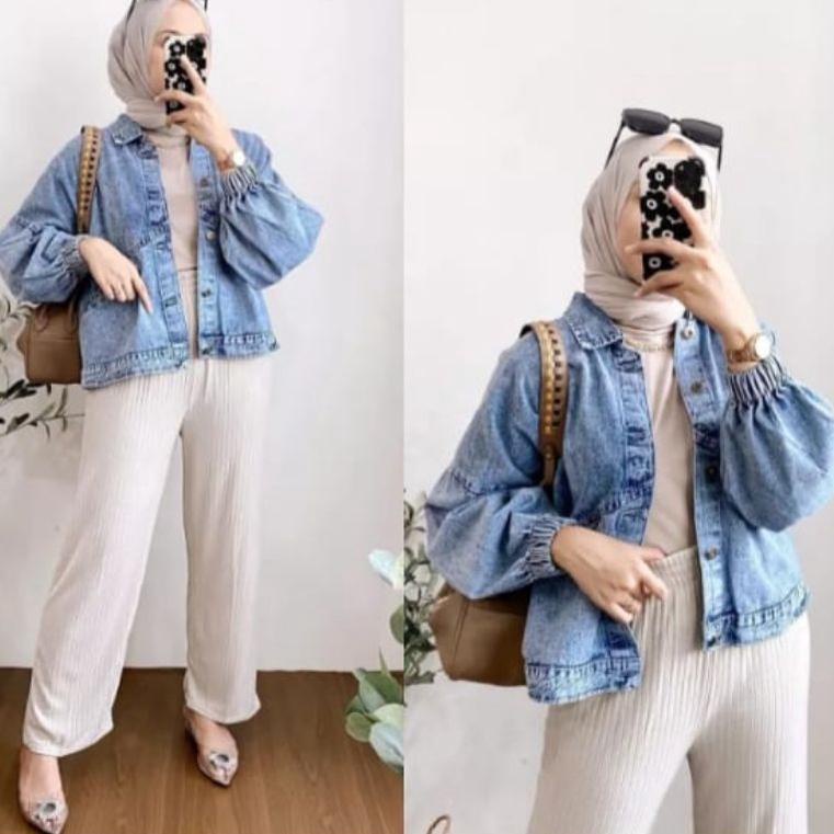 Paling Laris JAKET VINTAGE OVERSIZE LENGAN BALON CROP JEANS CEWEK TERBARU JAKET DENIM JEANS OVERSIZE