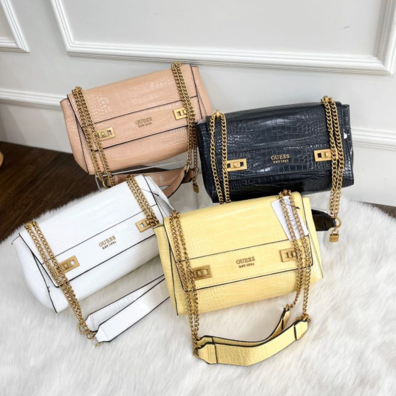 PROMO SALE Tas Guess selempang bahu croco hitam putih kuning beige
