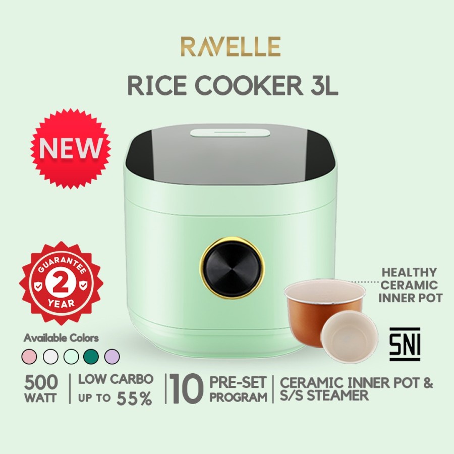 Ravelle Digital Rice Cooker Low Carbo 3L (1.2L Nasi)