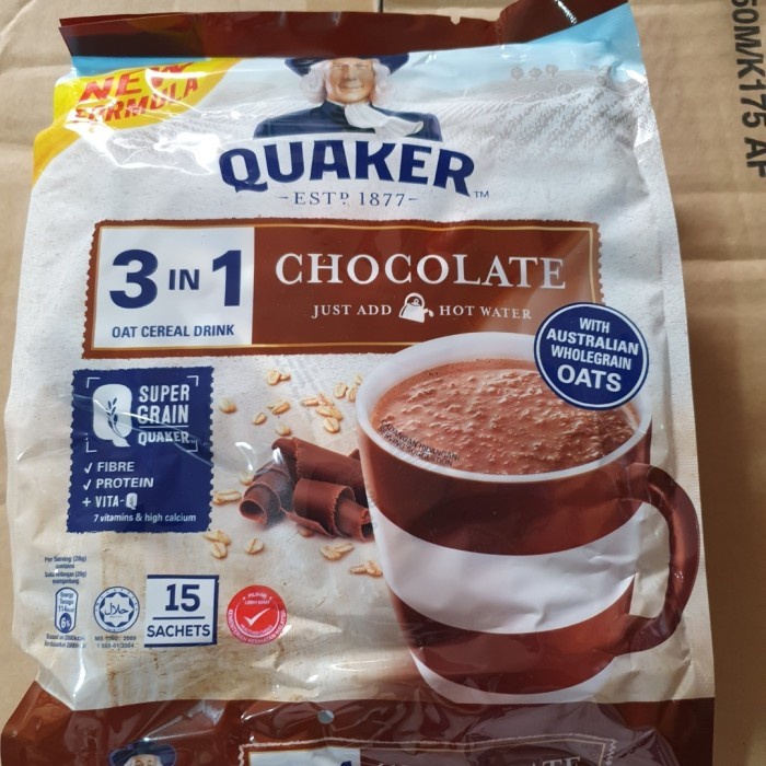 

[Ready Stock]bisa COD Quaker 3 in 1 Coklat oatmeal oat cereal drink 15 pcs Quakers Malaysia