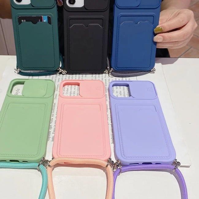 ✯ SoftCase dompet kartu polos Bahan Silikon Dengan Lanyard dan Card Holder Untuk Iphone Xr , Xs/XsMa