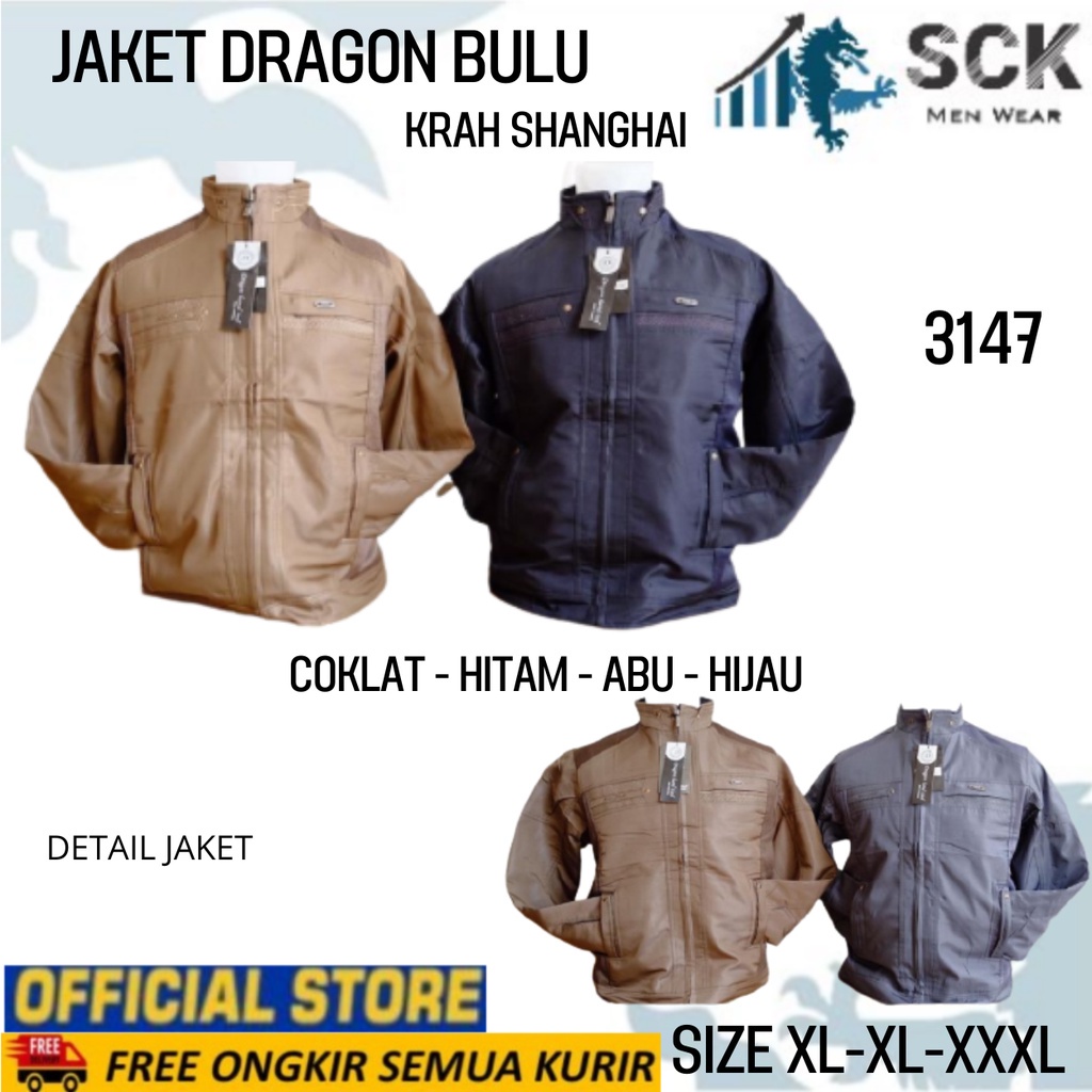 Jaket Pria DRGN 3147 Dalam Bulu Halus ukuran XL-XXXL / Pakaian Bapak Krah Shanghai Halus - sckmenwear GROSIR