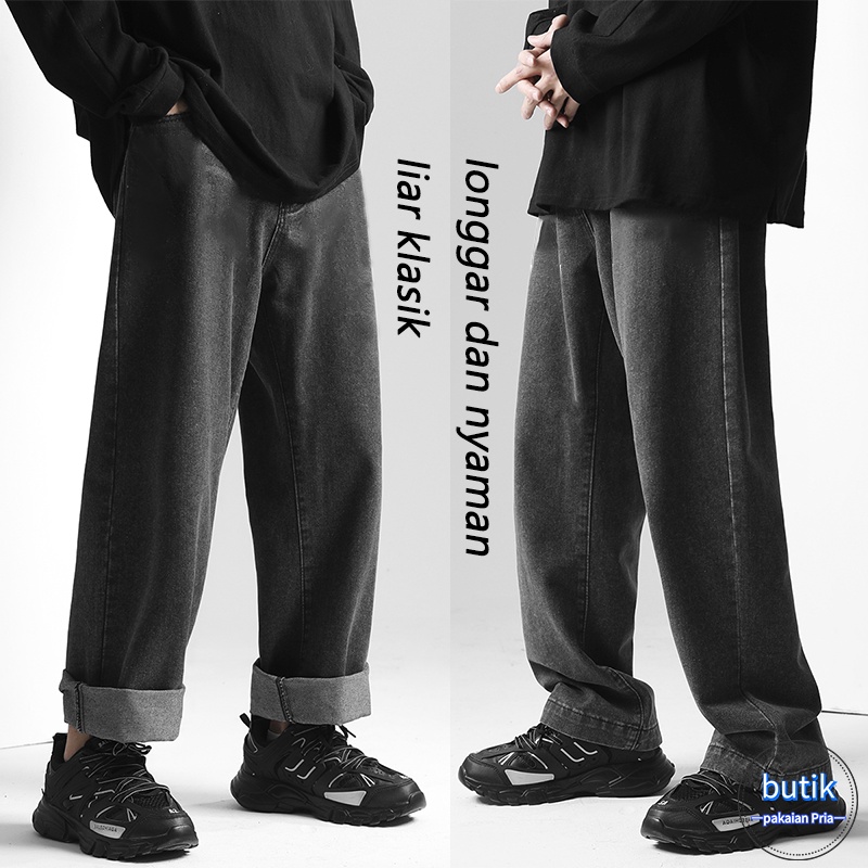 Celana Jeans Cargo Baggy Jeans Celana Jeans Hitam Pria Tidak Luntur Celana Kulot Pria Korean Style Straight Loose Jeans Fashion Celana Oversize Pria Celana Cargo Panjang Pria