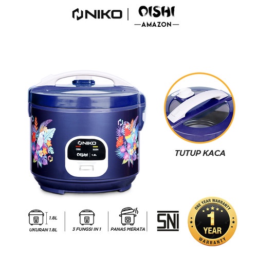 rice cooker niko OISHI 1,2 liter / 1.8 liter tutup kaca