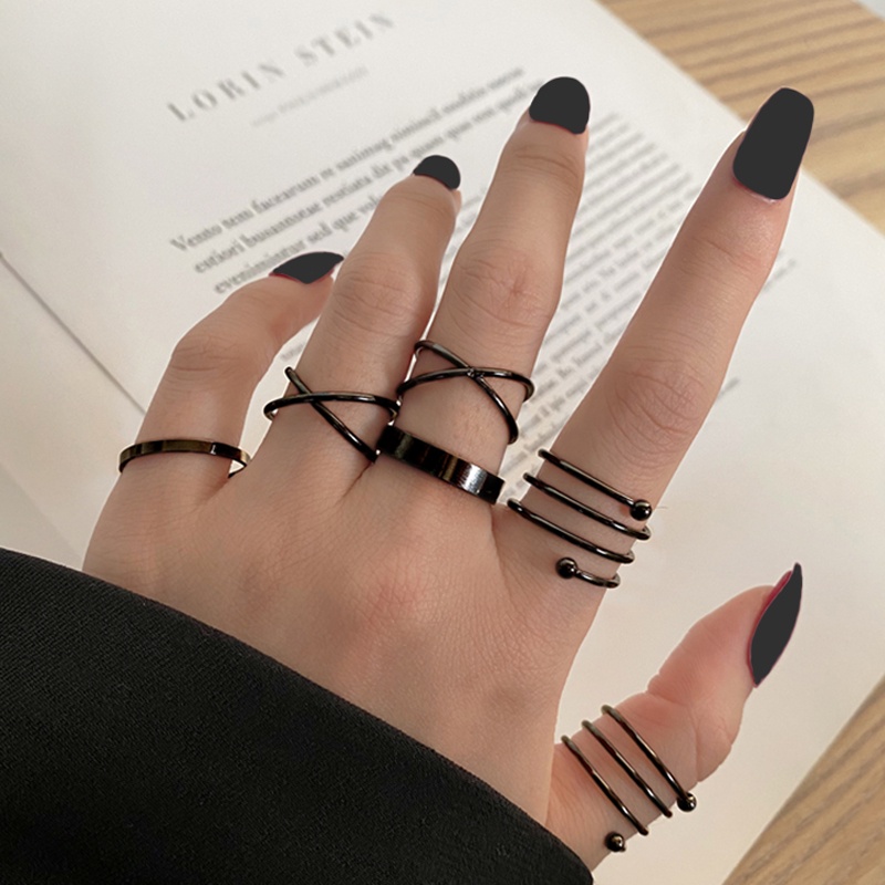 Vintage Gothic Metal Rings Set Untuk Wanita Pria Unisex Geometris Retro Multi Knuckle Joint Finger Ring Ular Perhiasan Trendi