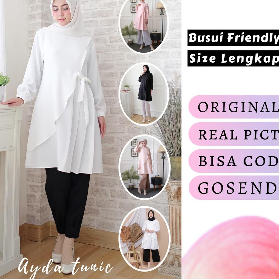 Murah ATASAN MUSLIM WANITA TUNIK TERBARU WARNA PUTIH TULANG POLOS AYDA