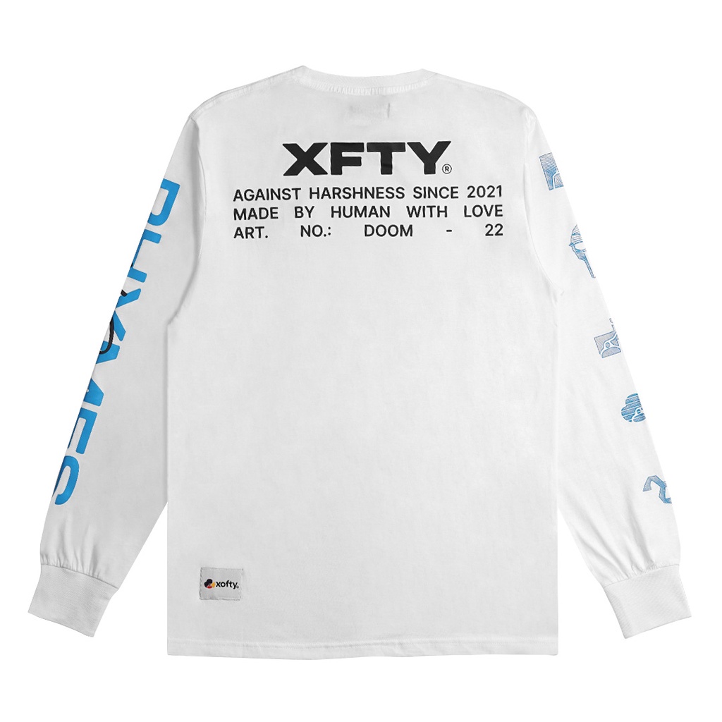 Xofty Kaos Long Sleeve Tees Regular Fit Pria Dan Wanita Doom White