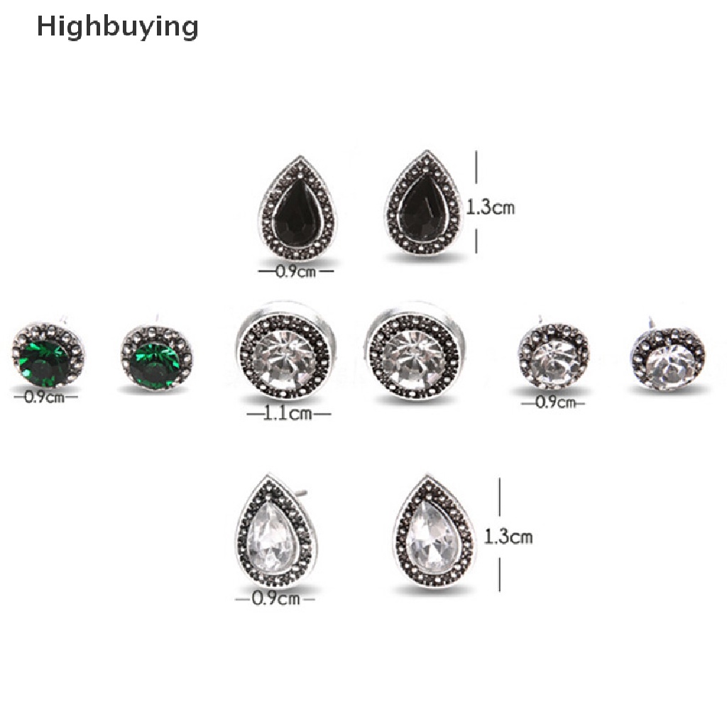 Hbid 5pasang/Set Boho Water Drop Kristal Berlian Imitasi Stud Anting Wanita Pesta Perhiasan Glory