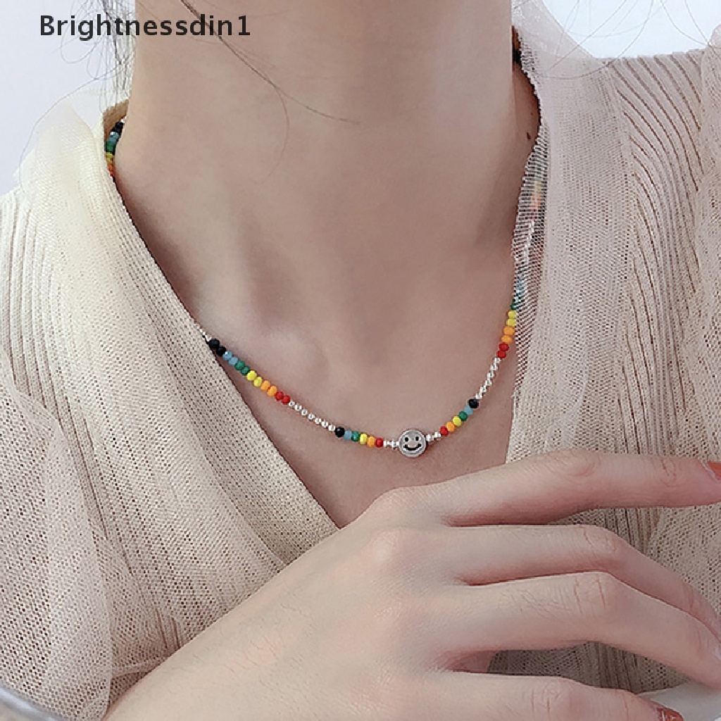 [Brightnessdin1] Smiley Face Sweater Kalung Pesta Perhiasan Untuk Wanita Pasangan Fashion Kreatif Manik-Manik Warna-Warni Liburan Pantai Aksesoris Butik