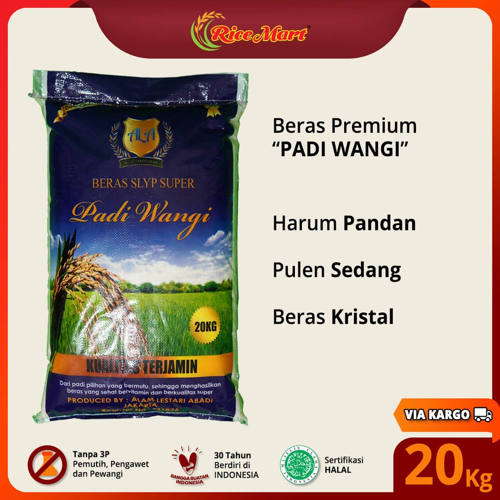 

Beras PADI WANGI 20 kg [KARGO] - Beras Premium - Harum Pandan - Pulen - Beras Kristal - Produk Indonesia