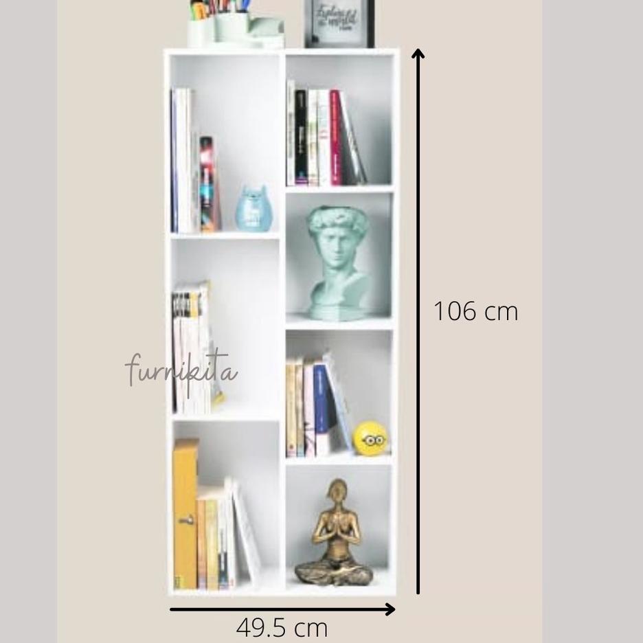 ➪ RAK BUKU  SERBAGUNA 7 SEKAT PUTIH MINIMALIS / LEMARI BUKU / LEMARI HIAS ♠