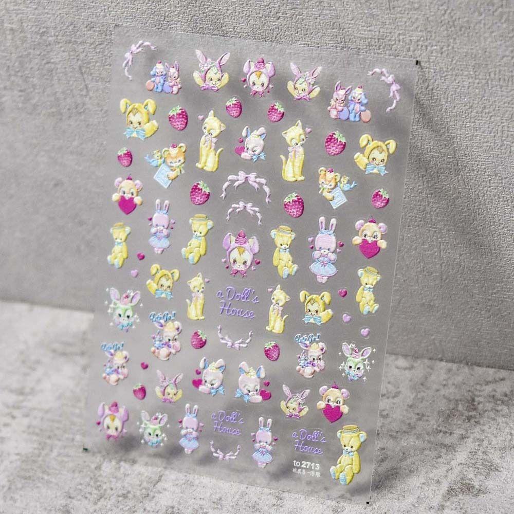 MXBEAUTY Kartun Stiker Kuku Wanita Fashion Manicure Aksesoris Bunga Perekat Diri Beruang Stiker Kuku