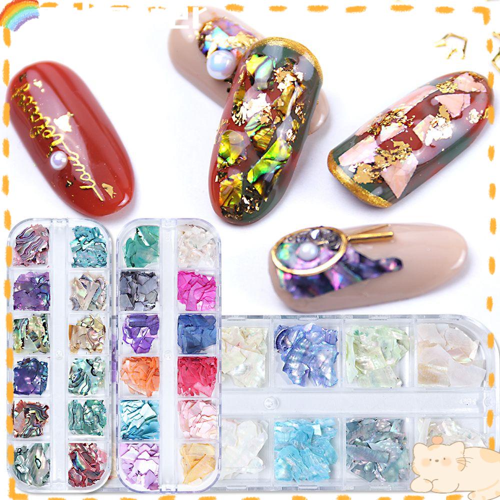 Solighter 1case Shell Kuku Serpihan Wanita Kecantikan Manicure Decor Nail Sequin 3D Stiker Tidak Teratur Paillette