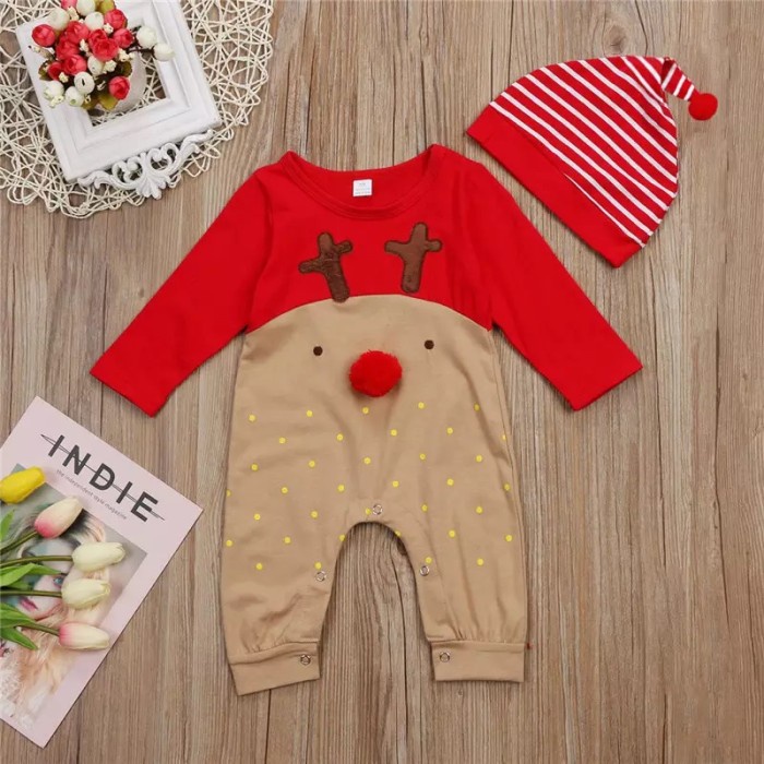 Baju Import Bayi Newborn Deer Panjang Christmas Natal Jumper Topi