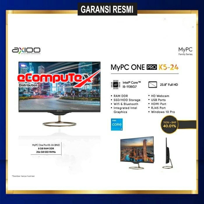 PC AIO AXIOO MYPC ONE PRO K5 (8N2-24) K5-24 (8N2) RAM 8GB / 256GB NVME CORE i5 24&quot; INCH TKDN GARANSI RESMI