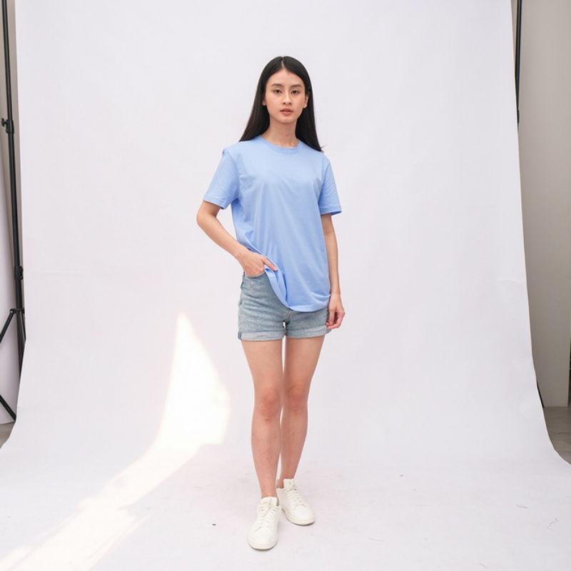 Baju Kaos Basic Polos Warna Biru Langit 30s Unisex