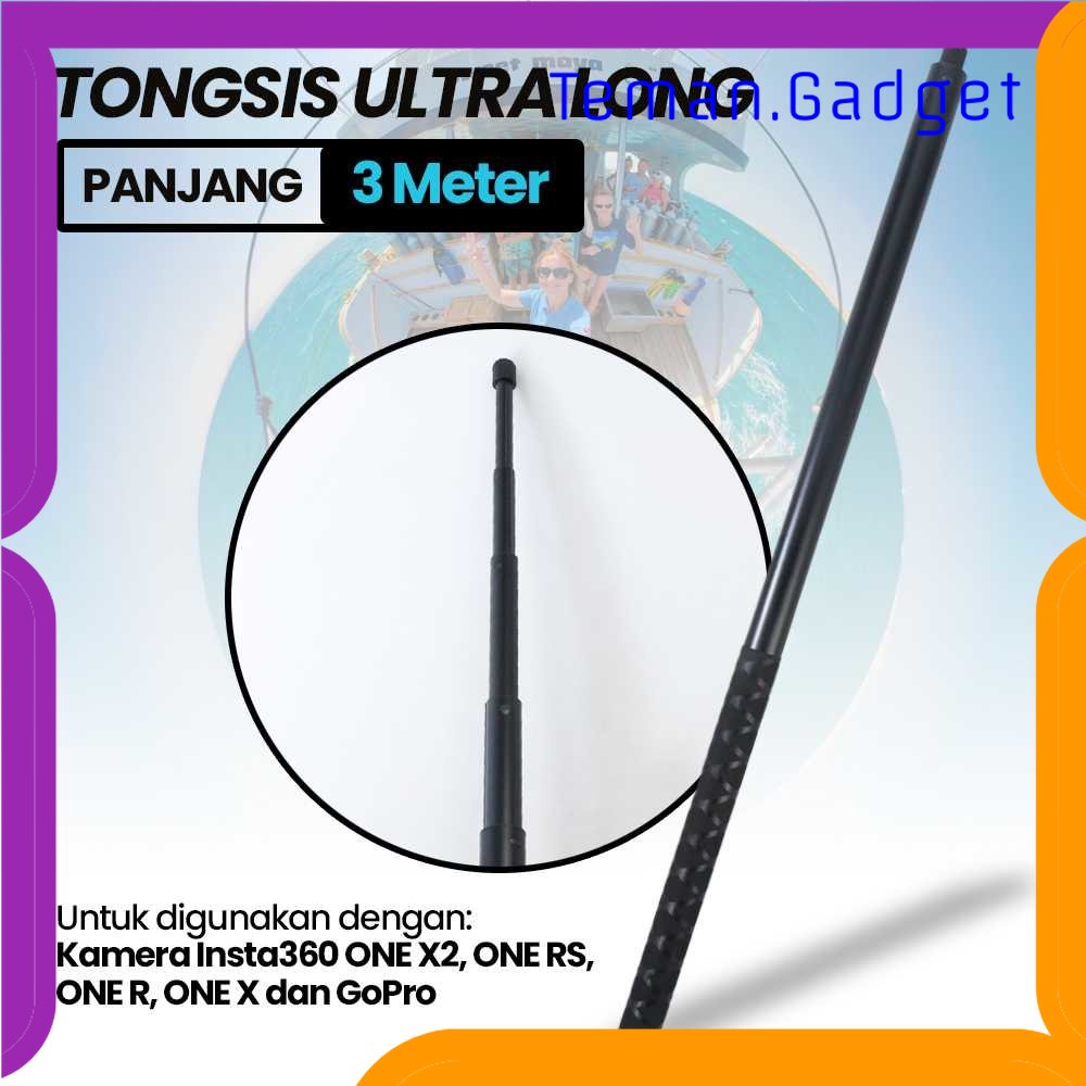 TG - KMR OKOUME Tongsis Selfie Stick Ultra Long Invisible 3M for Insta360 GoPro - YZ530