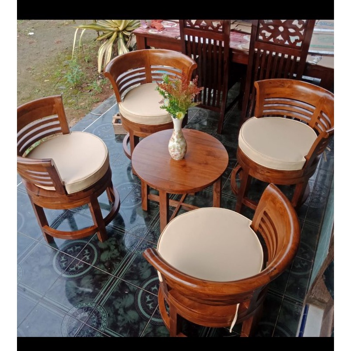 KURSI TAMU PUTAR KURSI TERAS PUTAR JATI JEPARA KURSI 4 MEJA 1 (di kirim langsung dari Kota Jepara)