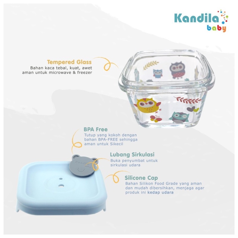 Kandila Baby Printed Glass Food Container 180ml Isi 4pcs KDL027-9 Tempat Makanan Bayi WHS