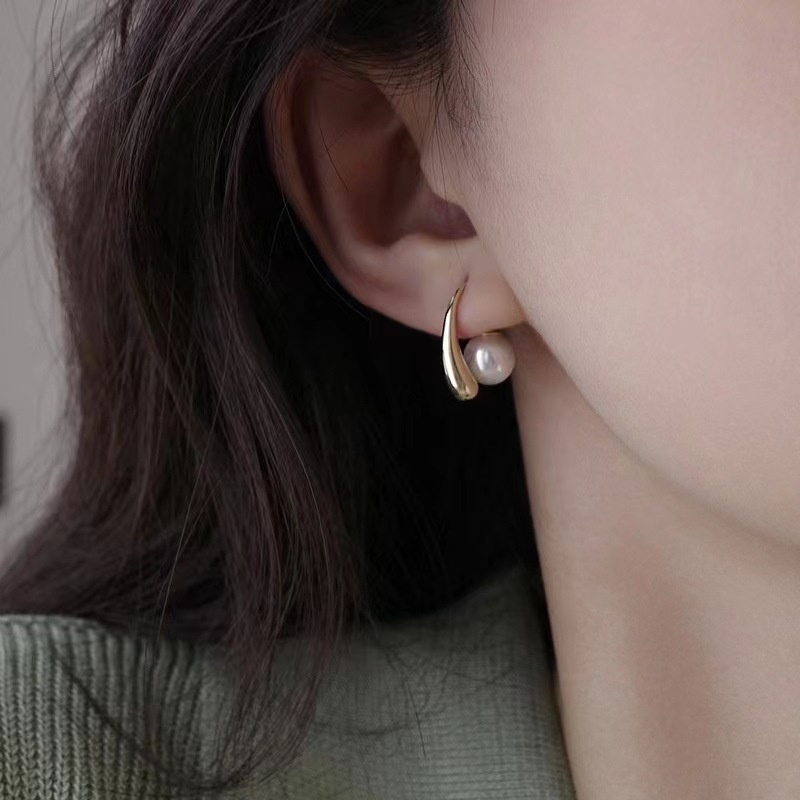 Ins Style Anting Mutiara Elegan/Gadis Manis Pesta Minimalis Tetesan Air Telinga Perhiasan Aksesoris