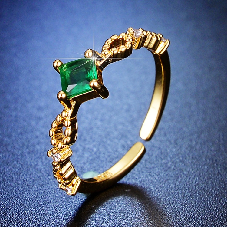 Goldkingdom Aksesoris Perhiasan Fashion Ready Stock Niche Desain Perhiasan Tangan Sederhana Jepang Hijau Zirkonium Berlapis Cincin Aksesori Emas Asli Kadar 375