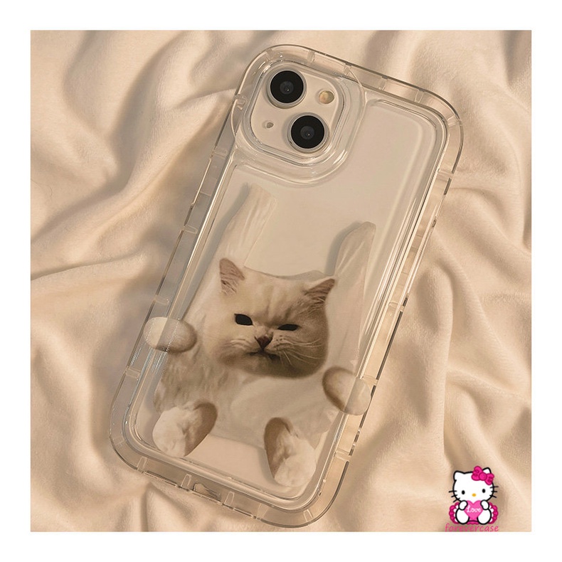 IPHONE Pasangan Case Kompatibel Untuk Iphone11 14 13 12 Pro MAX 7Plus 8Plus 6 6S Plus XR X XS MAX Lucu Kartun Kucing Anjing Airbag Shockproof Lembut TPU Silicon Bening Ponsel Cover