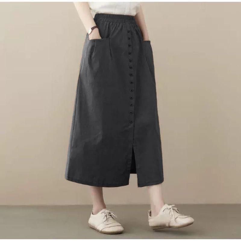 AMORA SKIRT | Rok Panjang Wanita Terbaru Model Kancing Korean Style Kekinian