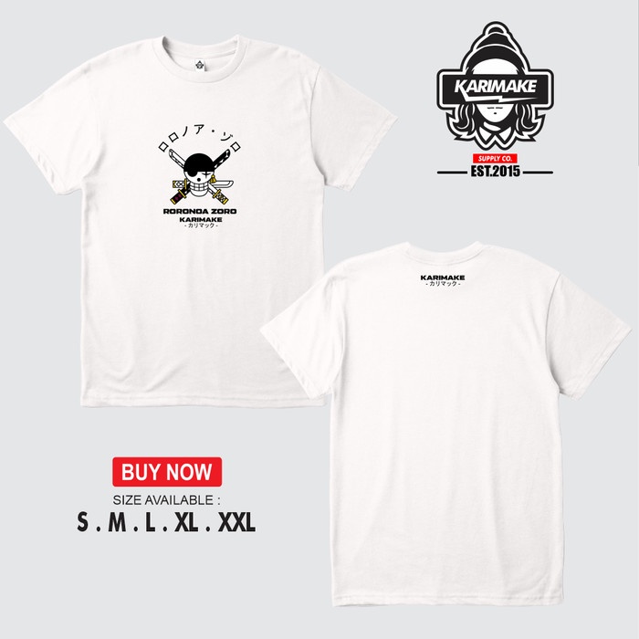 Kaos Baju Anime One Piece RORONOA ZORO SANTORYU Kaos Anime - Karimake - V1 - PUTIH, M