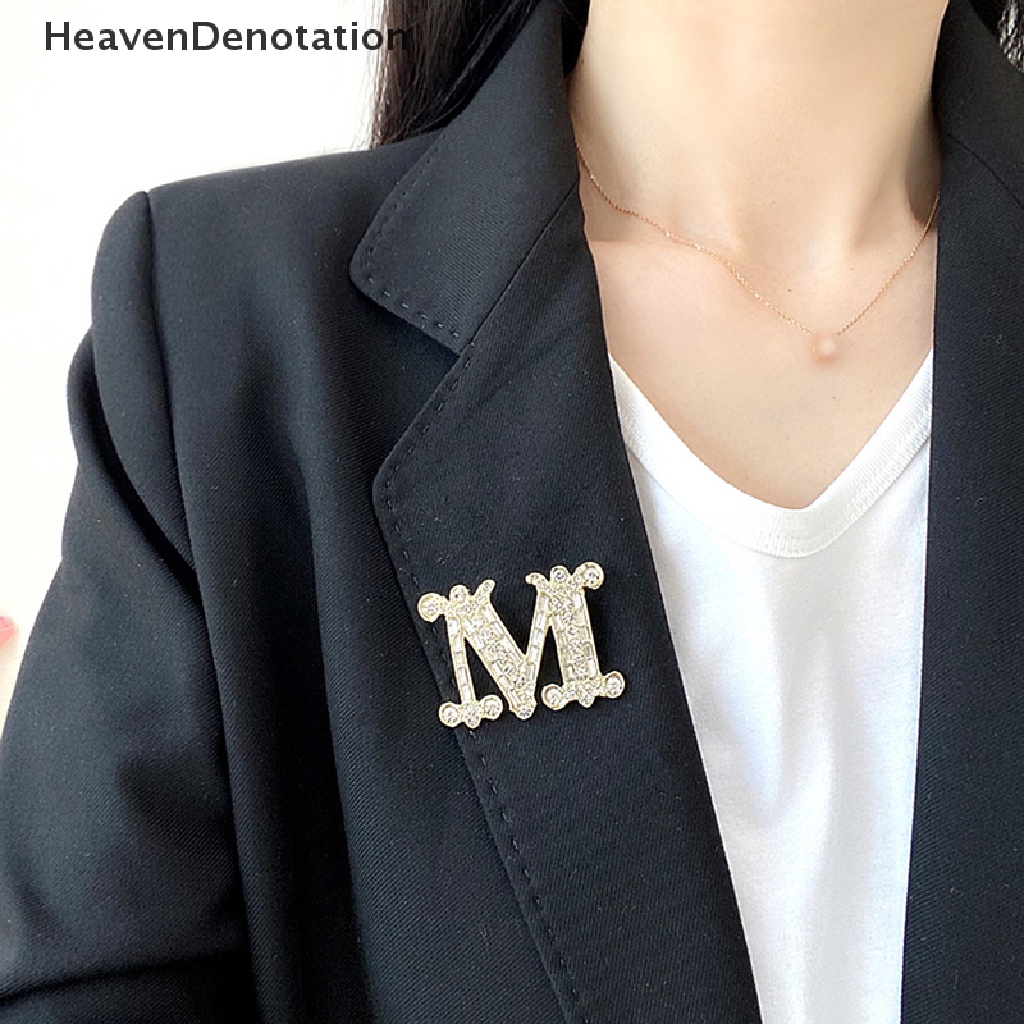 [HeavenDenotation] Fashion Kristal Zirkon M-Huruf Bros Pin Untuk Ransel Kerah Lapel Pin Pesta Perhiasan Aksesoris HDV