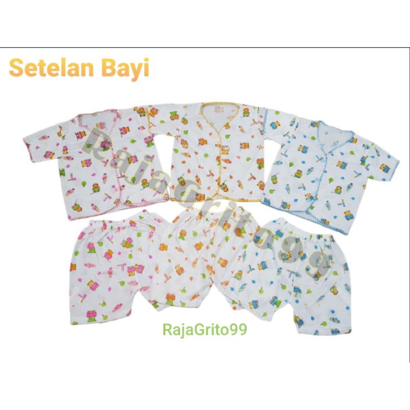 Setelan Pendek Bayi Putih Tabur Walang Motif Print - Sablon isi 1 Lusin / Setelan Bayi Putih Sablon