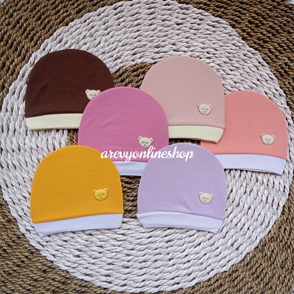 Topi Bayi Cilla Warna Polos 0-3 Bulan / Topi Bulat Bayi Baru Lahir Newborn Perlengkapan Bayi