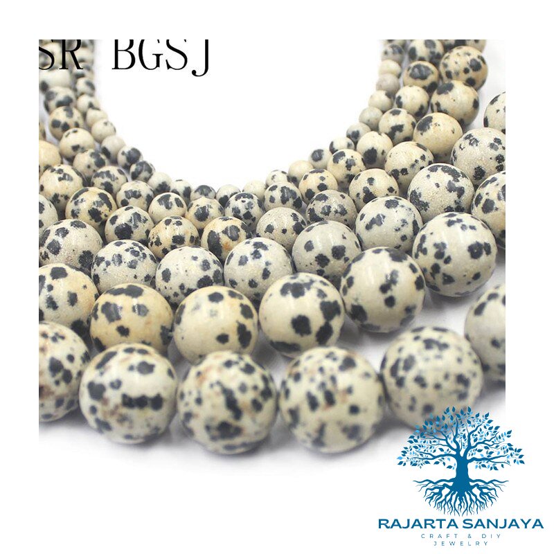 Butir Batu Natural Dalmatian Jasper Stone Gemstone Round Loose Bead