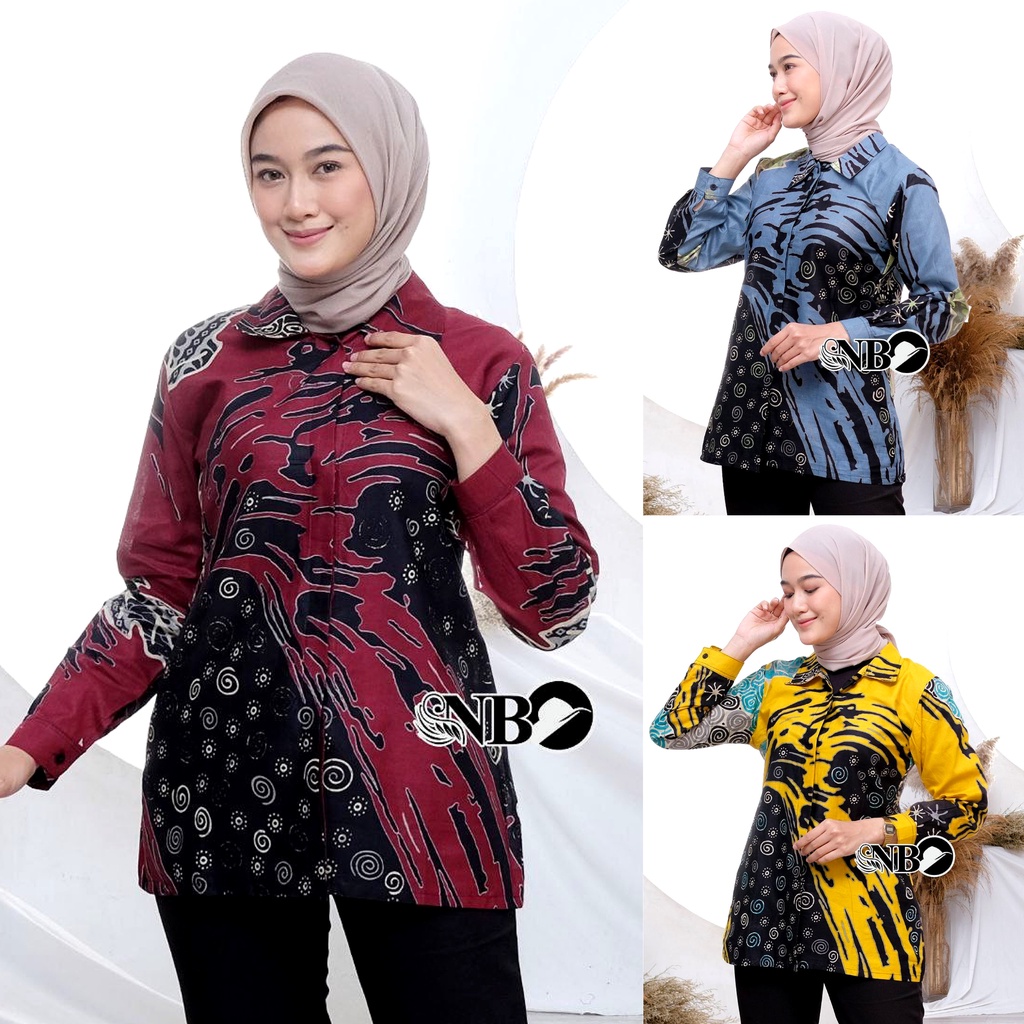 Baju Batik Wanita Modern Atasan Blouse Batik Kerja Kantor Wanita Seragam Batik Alina