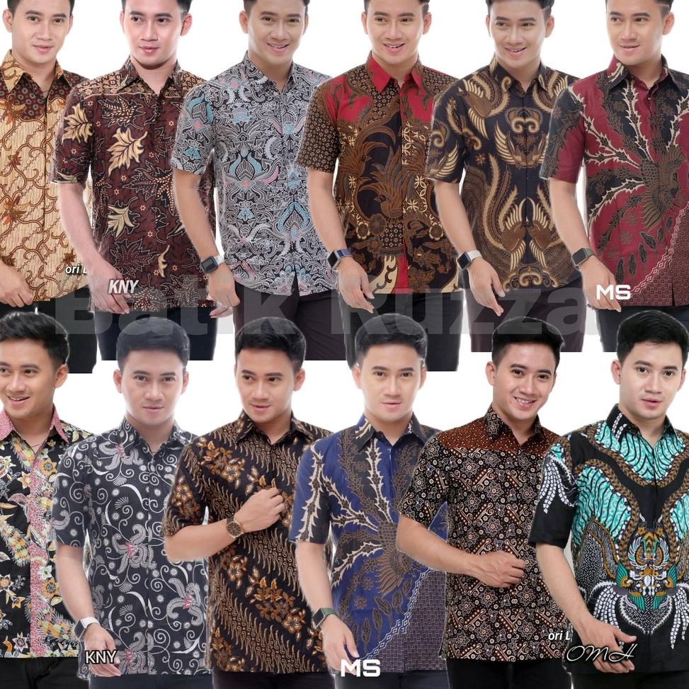 Sale RUZZA Batik Pria Lengan Pendek Kemeja Motif Sogan Ulir Baju Atasan Cowok Dewasa Size M L XL
