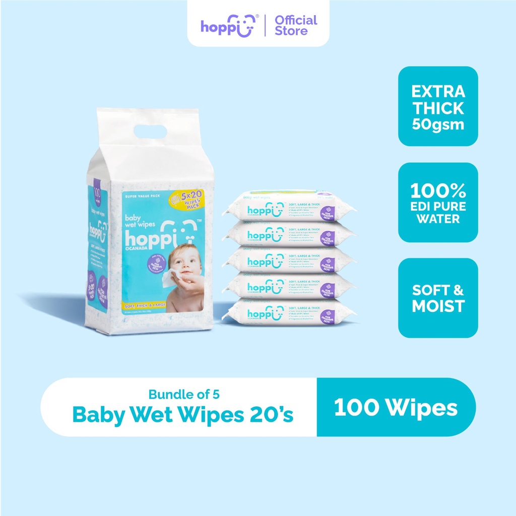 [Beli 2 diskon 50%]  Tisu Basah Bayi HOPPI Premium 20s Bundle 5in1 HB1100