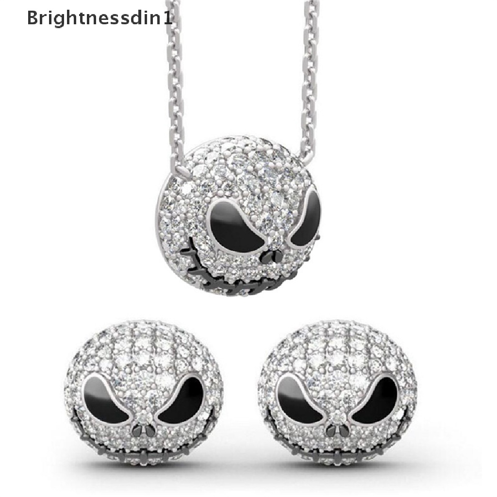 [Brightnessdin1] Perhiasan Cincin Natal Cincin Kristal Kalung Liontin Tengkorak Stud Sally Jack Skellington Tetesan Minyak Berlian Tengkorak Setan Butik