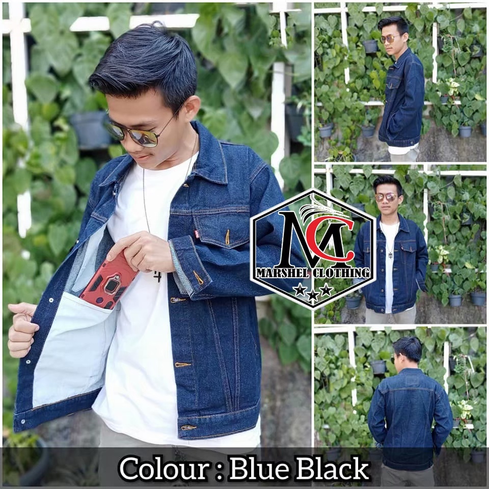 RCL - Jaket Jeans Denim Pria Jumbo Big Size Cowok Cowo Kekinian Polos Biru Muda Oversize Premium Quality