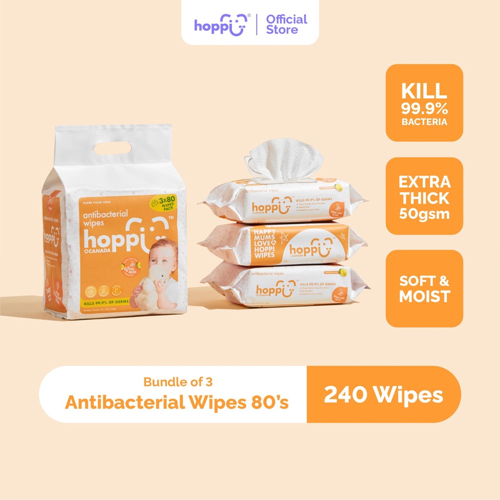 Tisu Basah Bayi HOPPI Anti Bakteri 80s Bundle 3in1  HB-024
